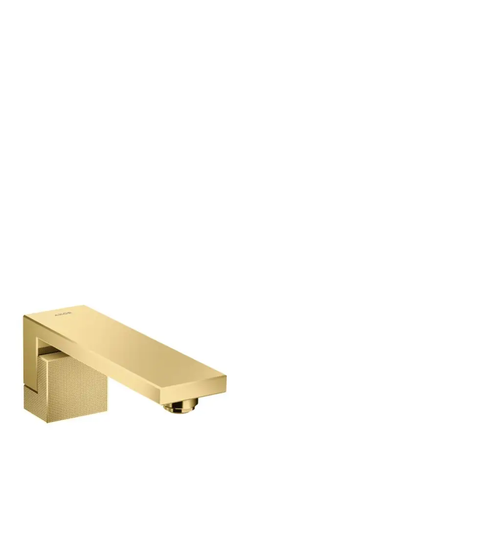 Wannen-Einlauf in Goldoptik von AXOR mit flacher, schmaler Auslauffläche und quadratischem Basisdesign.